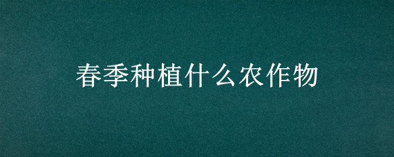春季种植什么农作物