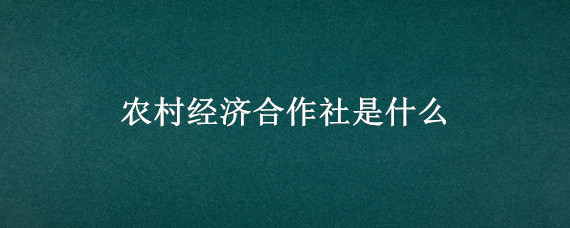 农村经济合作社是什么