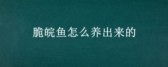 脆皖鱼怎么养出来的
