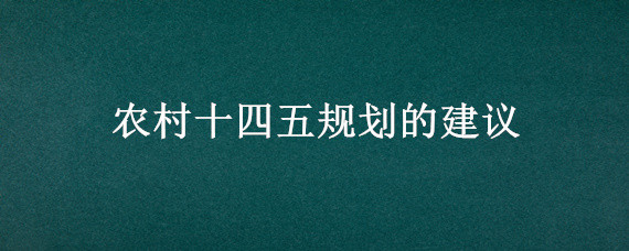 农村十四五规划的建议